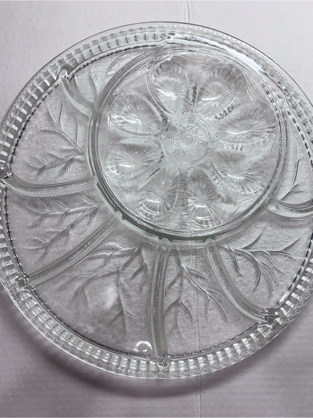 Durkirk Crystal 13” Egg D’oeuvre by Oneida Silversmiths Clear Divided Platter